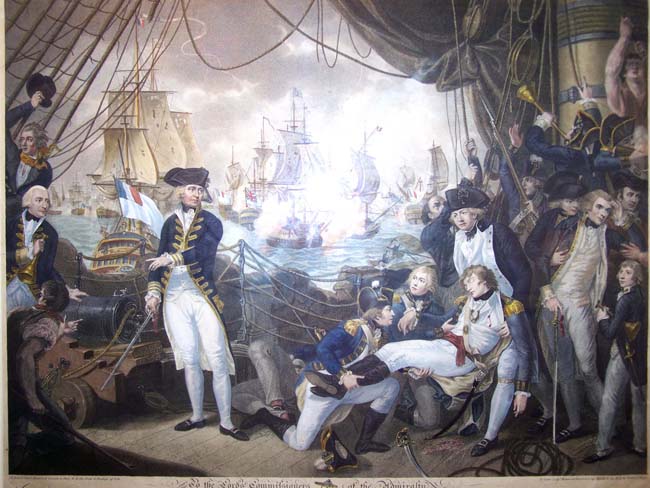 A fine 18th century engraving of "The Celebrated Victory Obtained by the British Fleet under the Command of Earl Howe over the French Fleet on the Glorious First of June 1794."